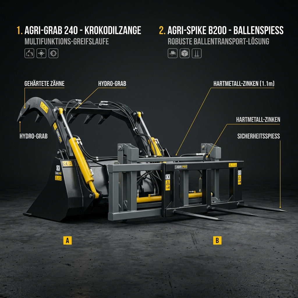 How to Select the Perfect Yard Loader Attachment: Bale Spits vs Crocodile Grab Buckets