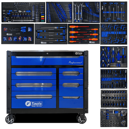 FTools 12/12 PRO Servante d'Atelier | CR-V | Plateau INOX | Douilles à chocs 1/2" | 12 tiroirs équipés