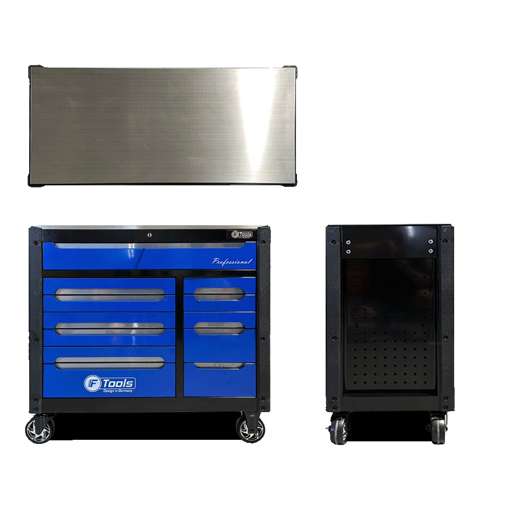 FTools 12/12 PRO Servante d'Atelier | CR-V | Plateau INOX | Douilles à chocs 1/2" | 12 tiroirs équipés