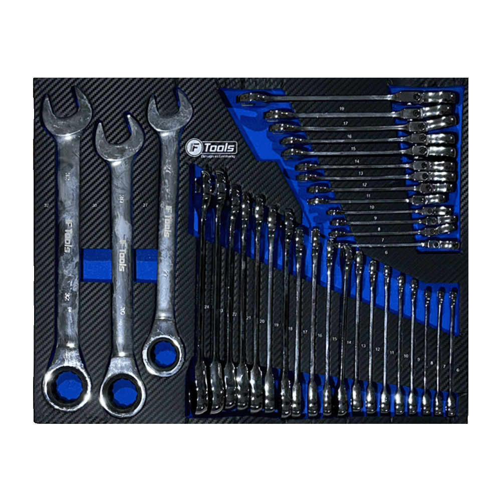 FTools 12/12 PRO Servante d'Atelier | CR-V | Plateau INOX | Douilles à chocs 1/2" | 12 tiroirs équipés