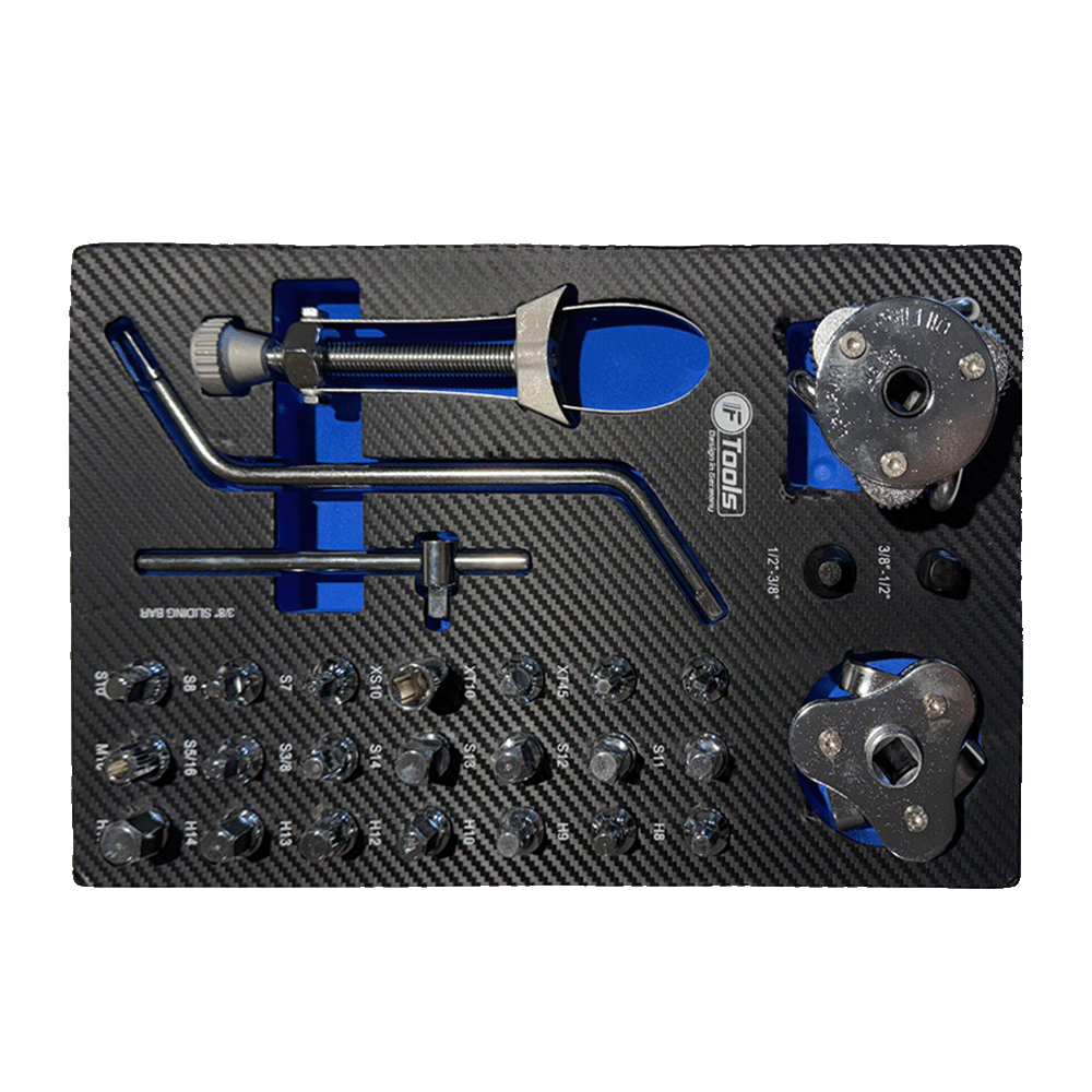 FTools 12/12 PRO Servante d'Atelier | CR-V | Plateau INOX | Douilles à chocs 1/2" | 12 tiroirs équipés