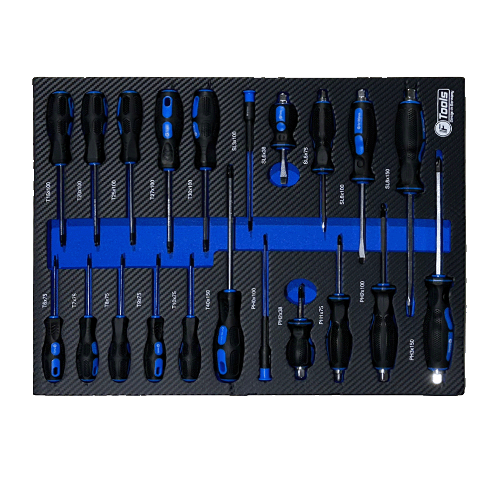 FTools 12/12 PRO Servante d'Atelier | CR-V | Plateau INOX | Douilles à chocs 1/2" | 12 tiroirs équipés