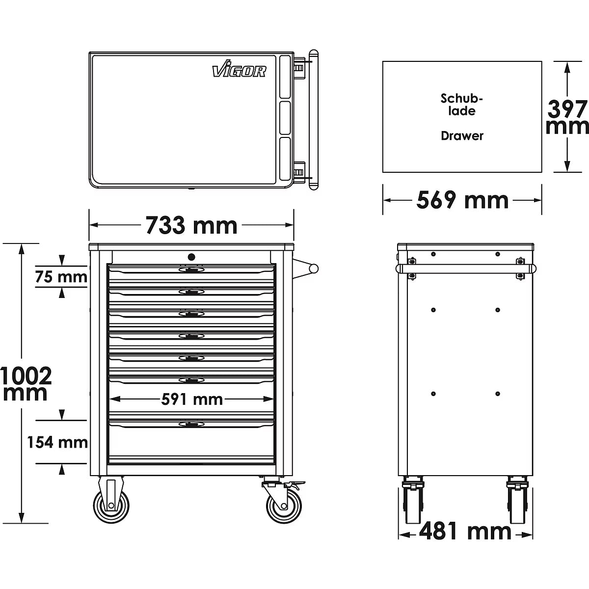 Vigor Tool Trolley L Series with Tool Set, 376pcs (V1901/376)