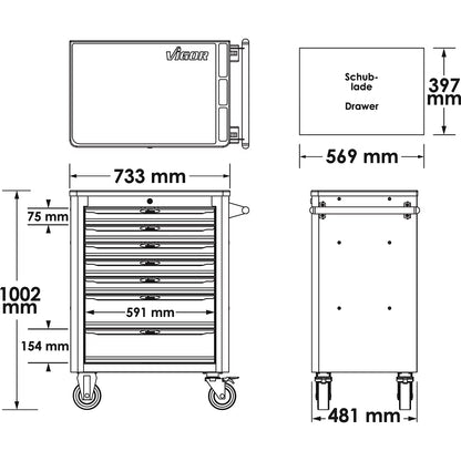 Vigor Tool Trolley L Series with Tool Set, 376pcs (V1901/376)