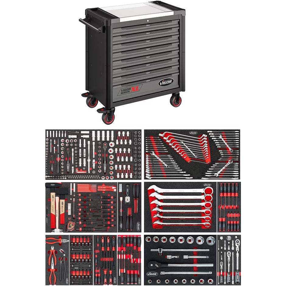 Vigor Tool Trolley XL Series with Stainless Steel Worktop & Tool Set (V4481-X/NKW)