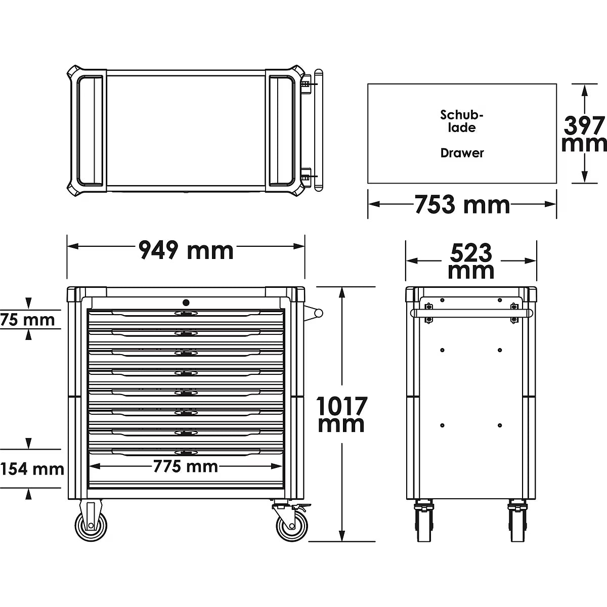 Vigor Tool Trolley XL Series with Stainless Steel Worktop & Tool Set (V4481-X/NKW)