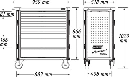 HAZET Assistent 179NXL-8/388 Tool Trolley with Tool Set, 388pcs