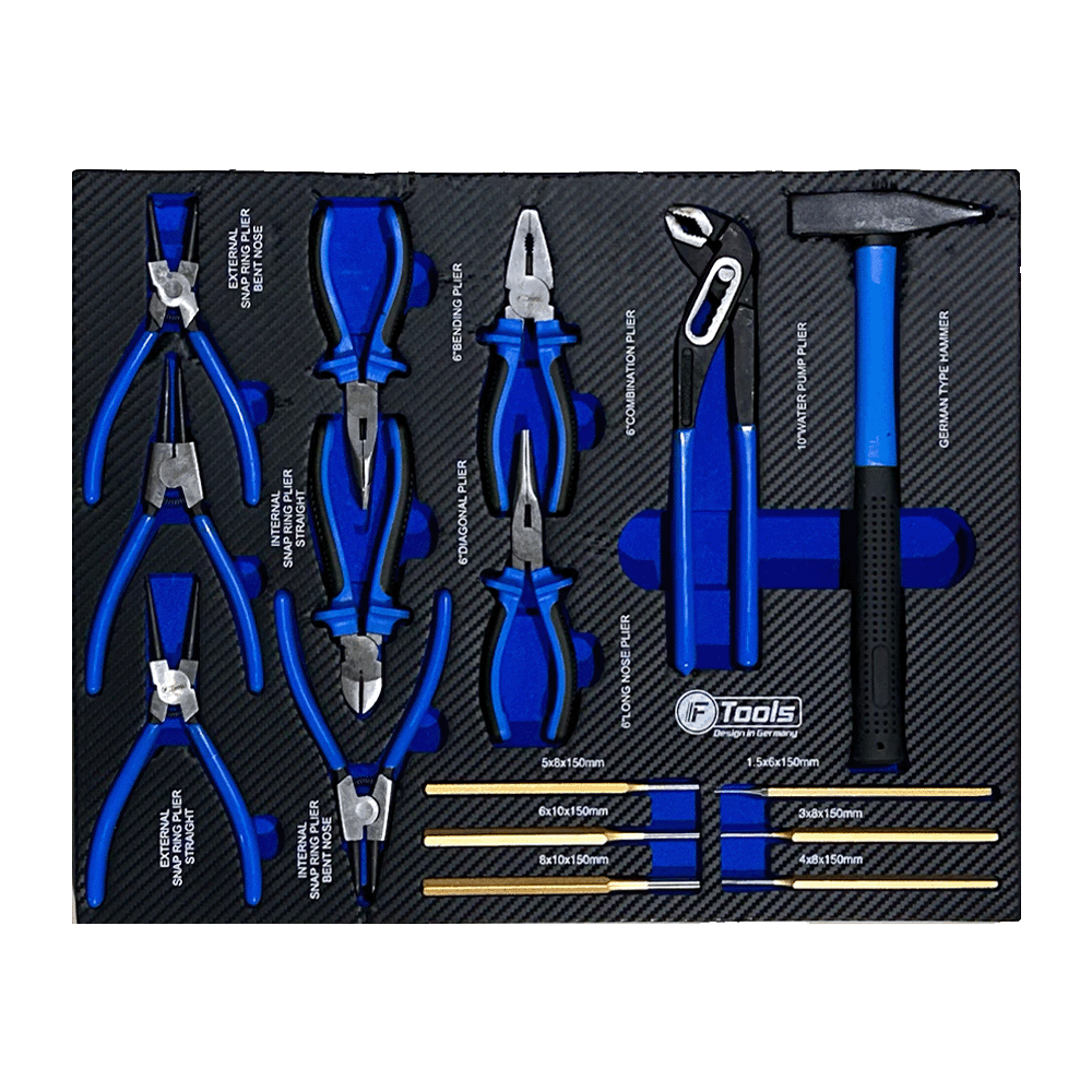 FTools 12/12 PRO Servante d'Atelier | CR-V | Plateau INOX | Douilles à chocs 1/2" | 12 tiroirs équipés