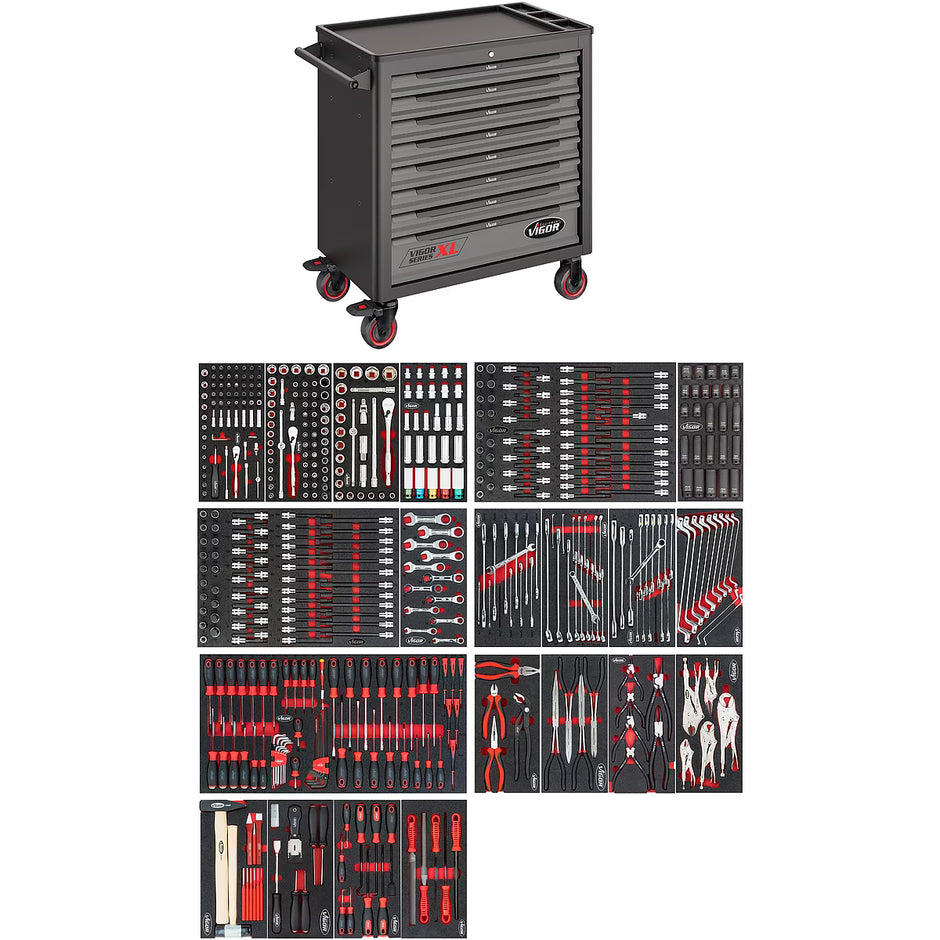Vigor Tool Trolley XL Series with Plastic Worktop & Tool Set (V5434)