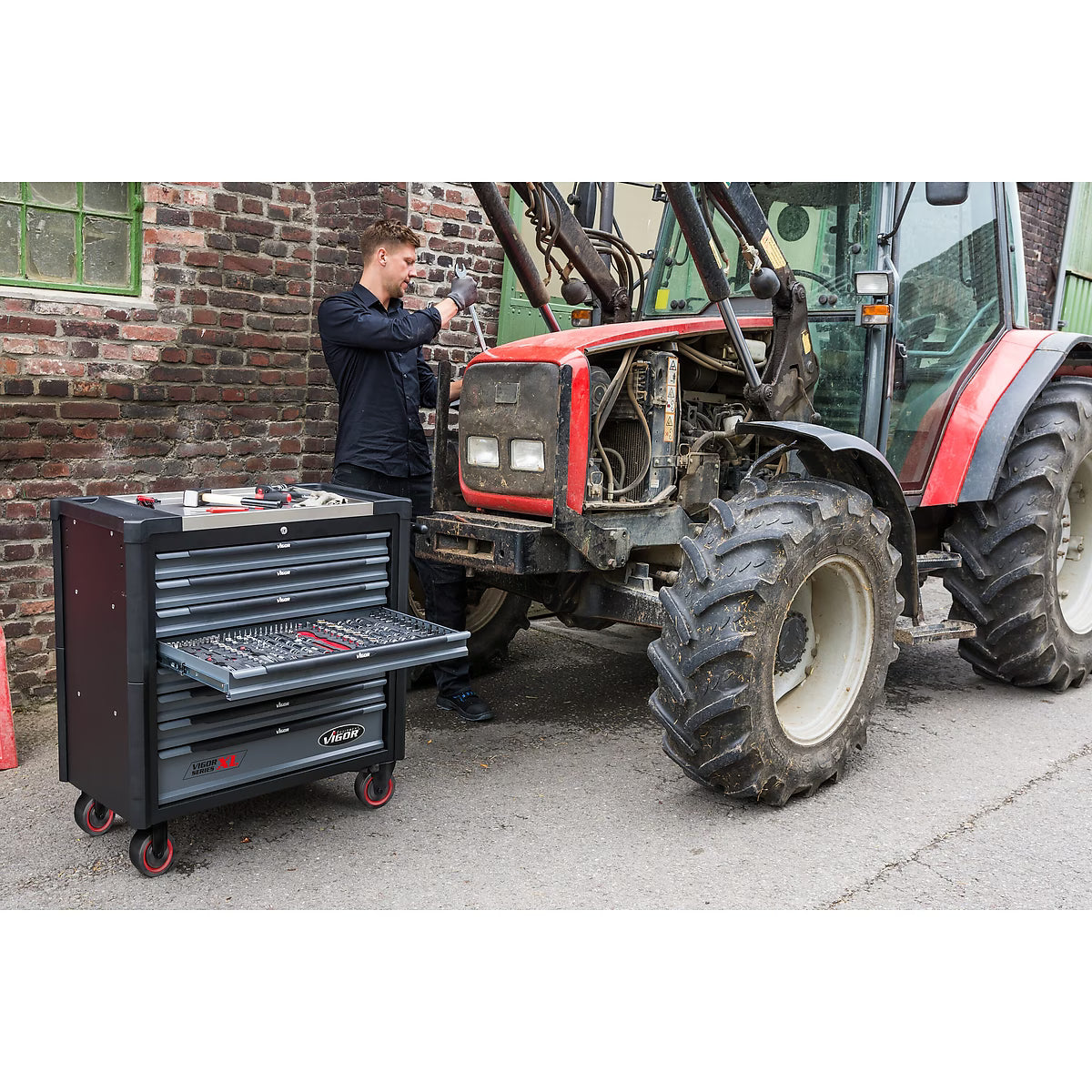 Vigor Tool Trolley XL Series with Stainless Steel Worktop & Tool Set (V4481-X/NKW)