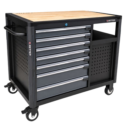 Mobiler Werkzeugwagen RETTER RS12 inkl. robuster Holz-Arbeitsplatte