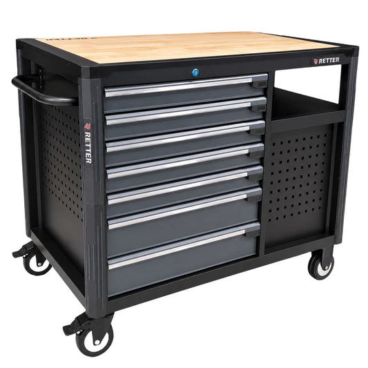 Mobiler Werkzeugwagen RETTER RS12 inkl. robuster Holz-Arbeitsplatte