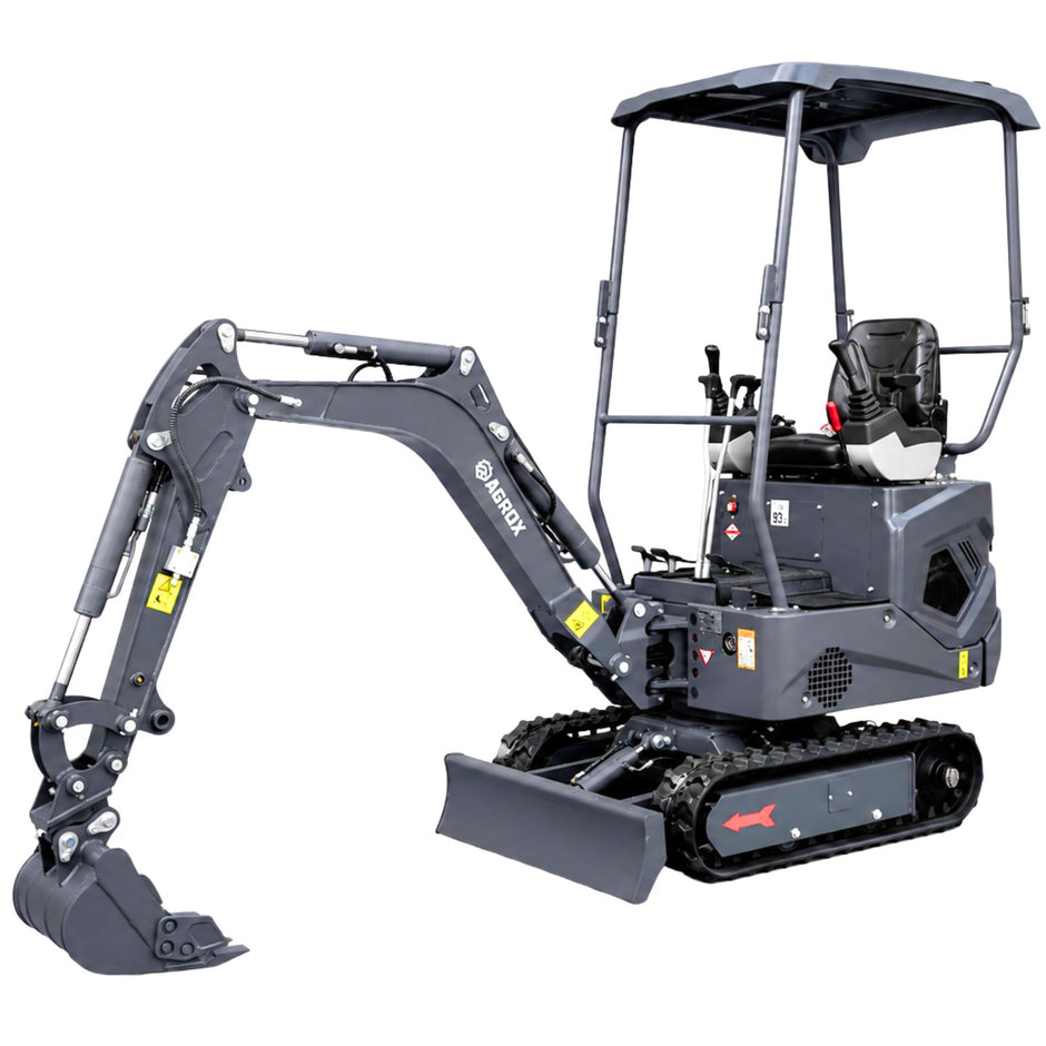 NEU Mini-Bagger AGROX OX-12 - 10 PS, 1 Zylinder KOOP Motor inkl. Schaufelpaket - 200 mm, 380 mm, 800 mm schwenkbar und Schnellwechsler