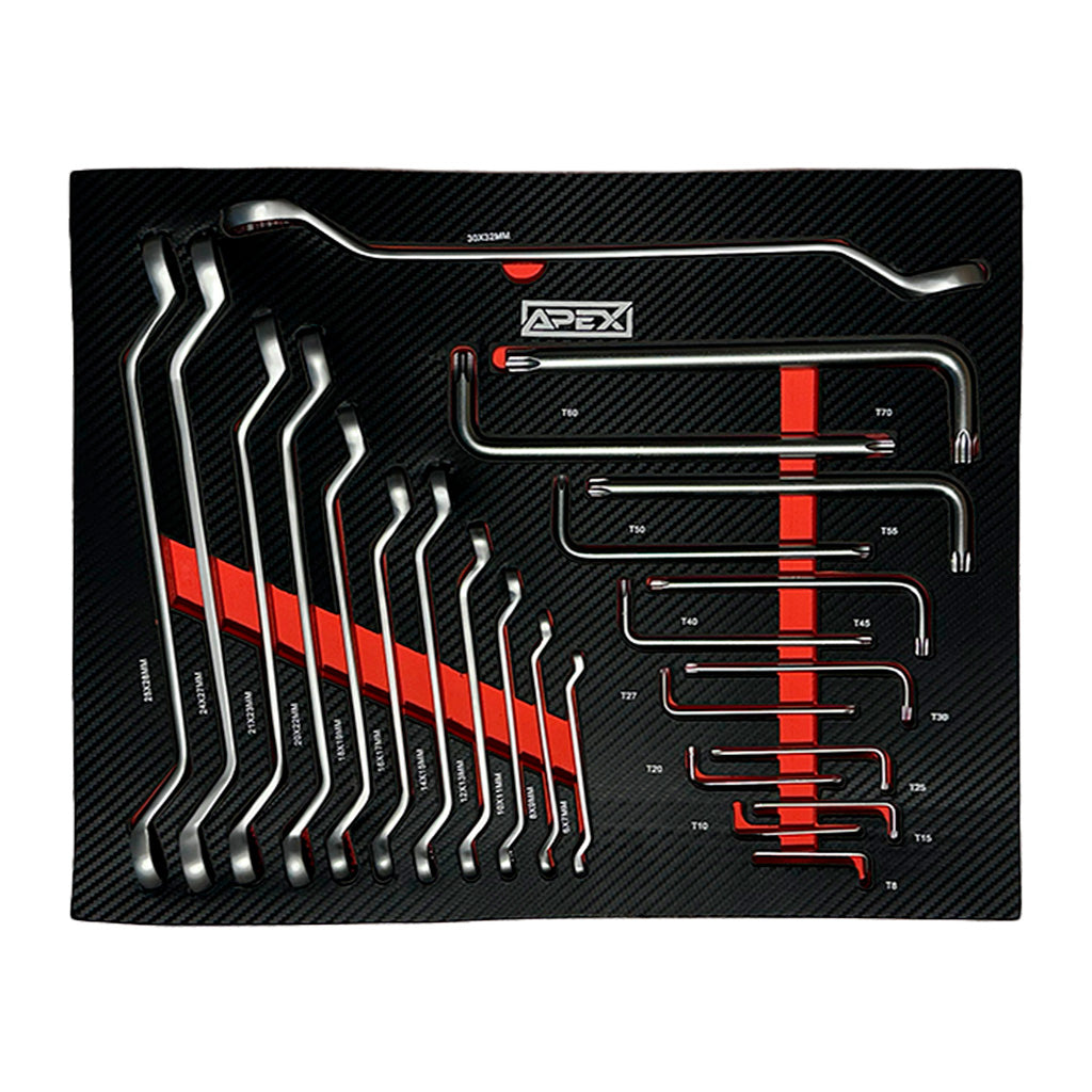 Apex 14/10 foam insert with HEX L-keys, Torx keys, and ring wrenches