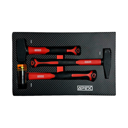 Apex 14/10 drawer with rubber and steel hammers with red and black handles