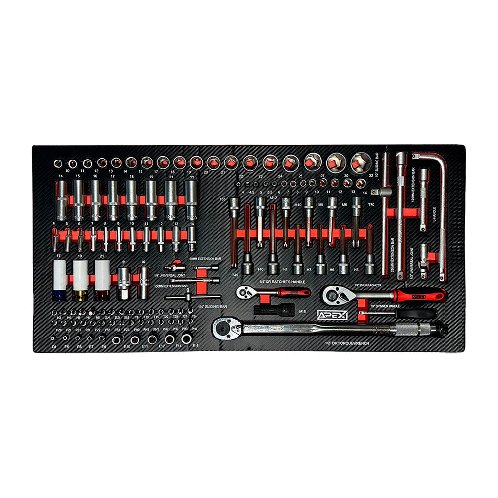 Apex 14/10 drawer insert with sockets, ratchets, extensions, and torque wrench