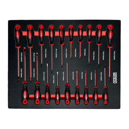 Apex 14/10 drawer with SL, PH, and Torx screwdrivers with red and black handles
