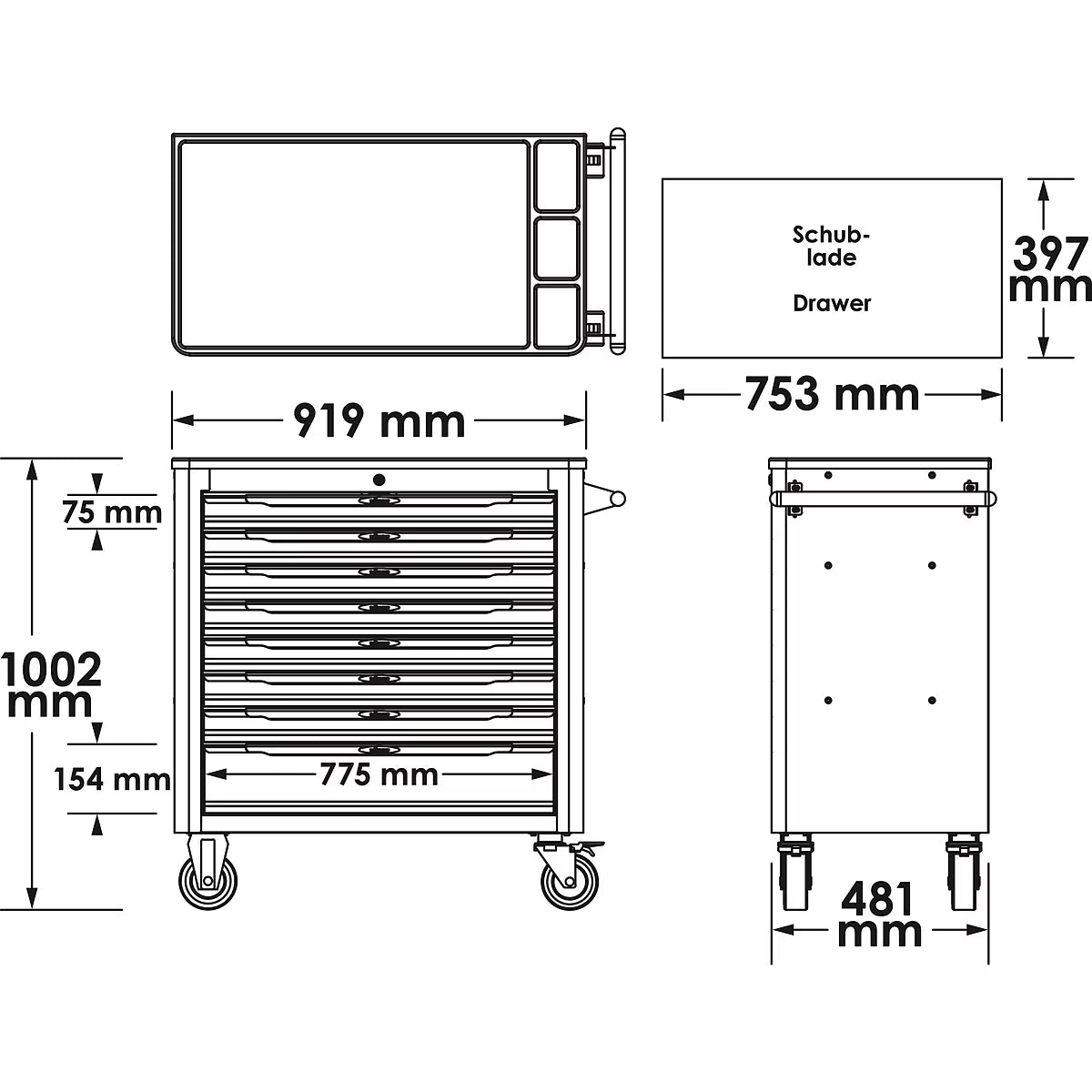 Vigor Tool Trolley XL Series with Plastic Worktop & Tool Set (V5434)