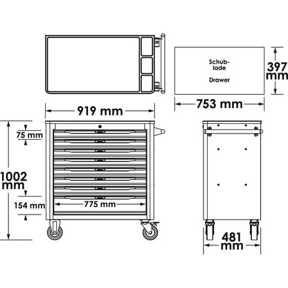 Vigor Tool Trolley XL Series with Plastic Worktop & Tool Set (V5434)