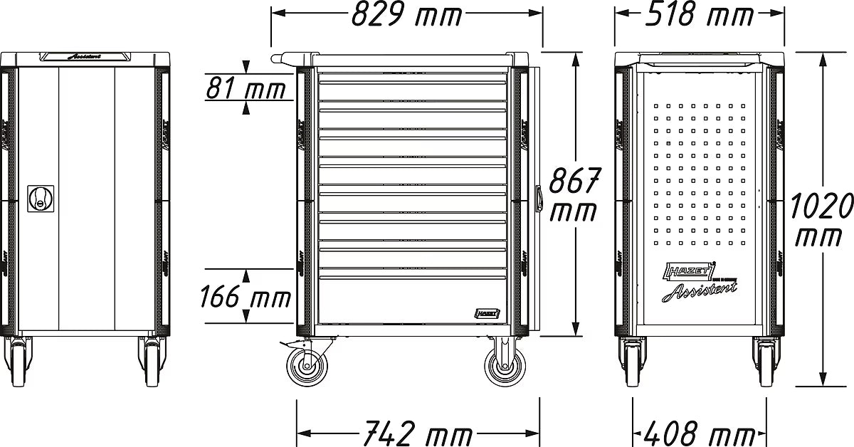 HAZET Assistent 179NT-8-RAL7016/2 Tool Trolley with Tool Set, 264pcs