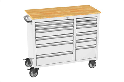 RS4 Workstation Edelstahl 42 Werkzeugschrank mit Massivholz-Werkbank