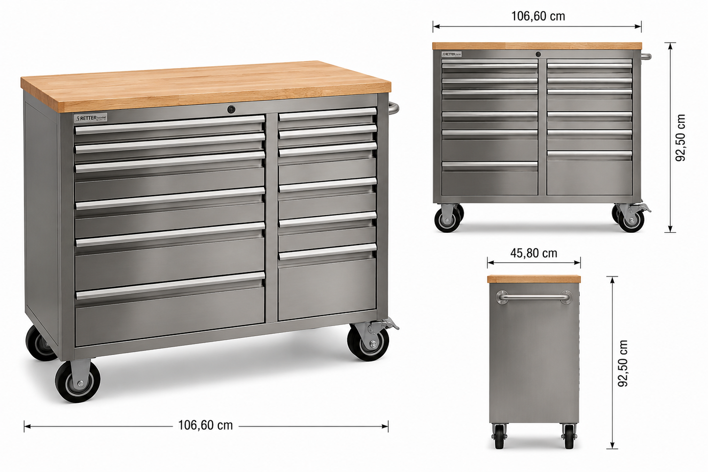 RS4 Workstation stainless steel 42 tool cabinet with solid w | GGM Tools