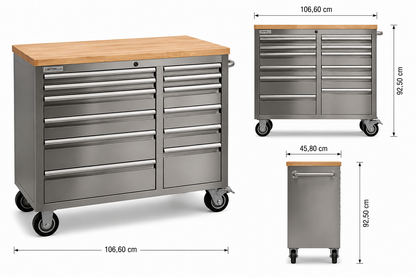 RS4 Workstation stainless steel 42 tool cabinet with solid w | GGM Tools