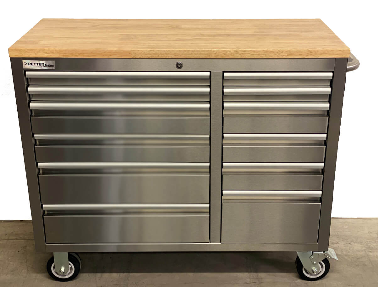 RS4 Workstation stainless steel 42 tool cabinet with solid w | GGM Tools
