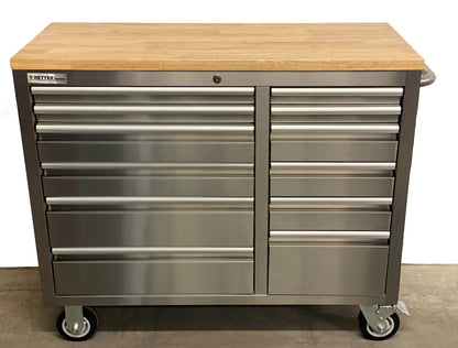RS4 Workstation stainless steel 42 tool cabinet with solid w | GGM Tools