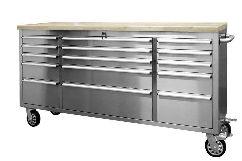 RS1 stainless steel workstation with 15 drawers | GGM Tools