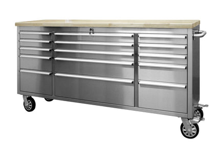RS1 stainless steel workstation with 15 drawers | GGM Tools