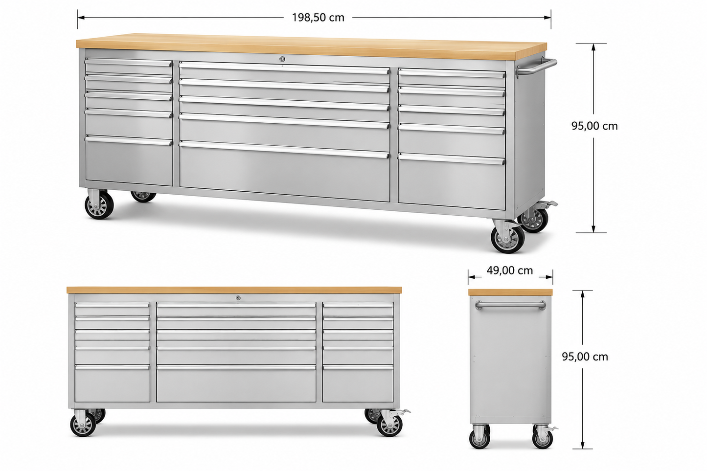 RS1 stainless steel workstation with 15 drawers | GGM Tools