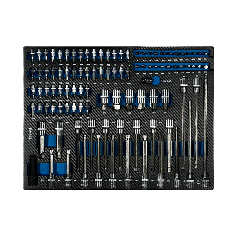 Large 102-piece FTools bit-socket set organized in an EVA foam insert including HEX Torx PH PZ and SL drive profiles.
