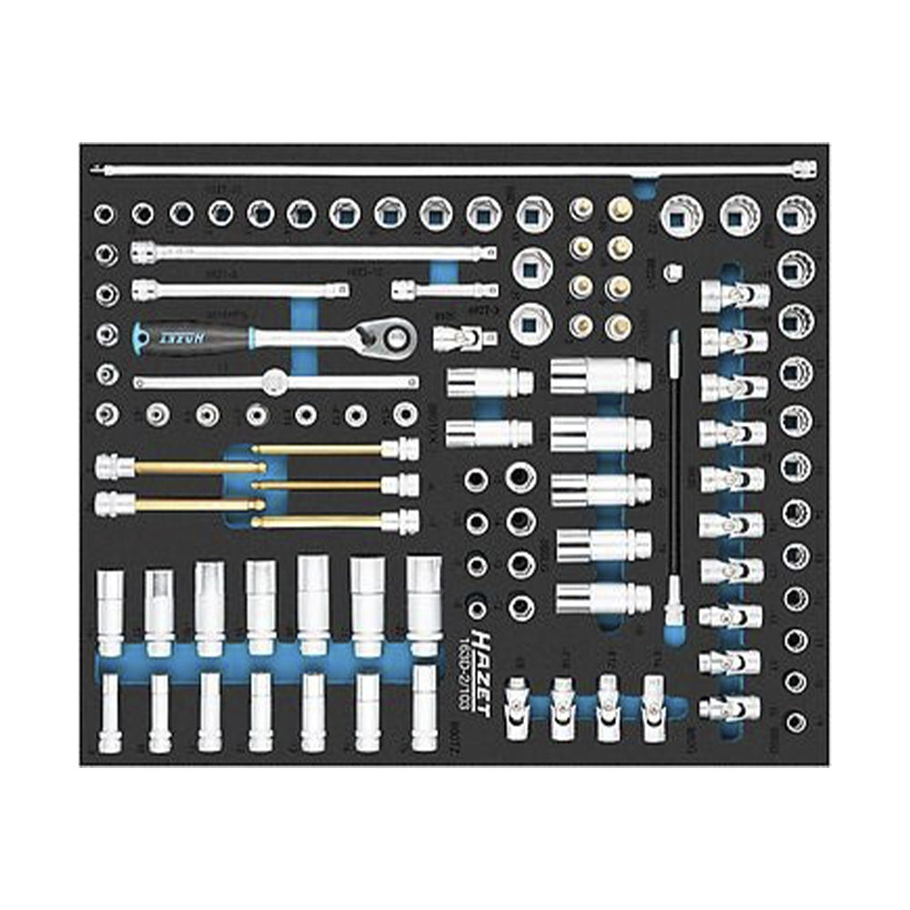 3/8 and 1/2 inch socket set with HiPer ratchet and extensions in HAZET 163D-2/103 foam inlay.