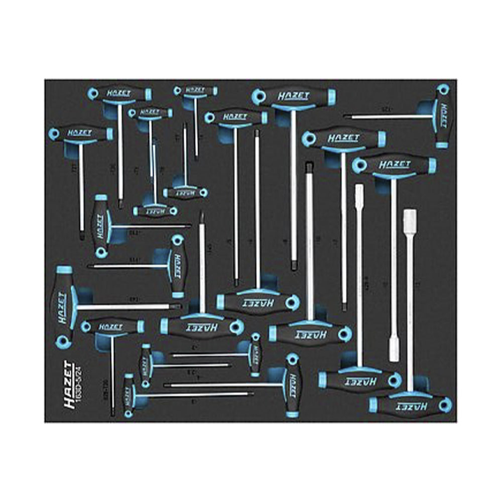 T-handle keys and handle-mounted socket wrenches in HAZET 163D-5/24 foam inlay.