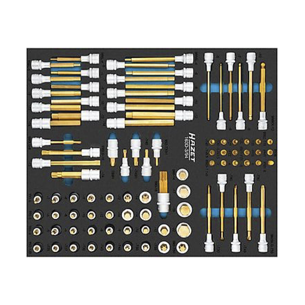 TiN-coated socket bits for Torx, XZN and Ribe profiles in HAZET 163D-3/94 inlay.
