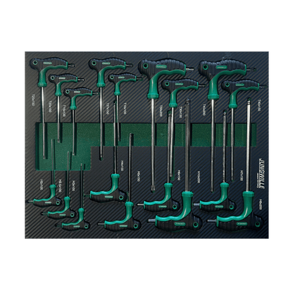 Jungwille JD-AGRI tool cabinet tray insert packed with a full metric range of T-handle Torx and HEX keys.