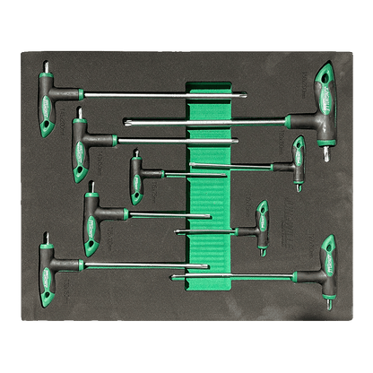 Jungwille Nurburgring tool cabinet tray insert containing a collection of star profile T-handle Torx keys.