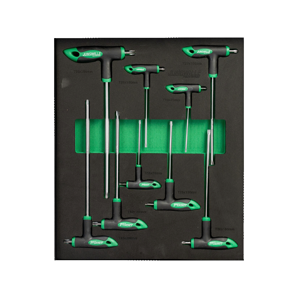 Jungwille Silverstone drawer with T-handle Torx keys with cross handles in foam