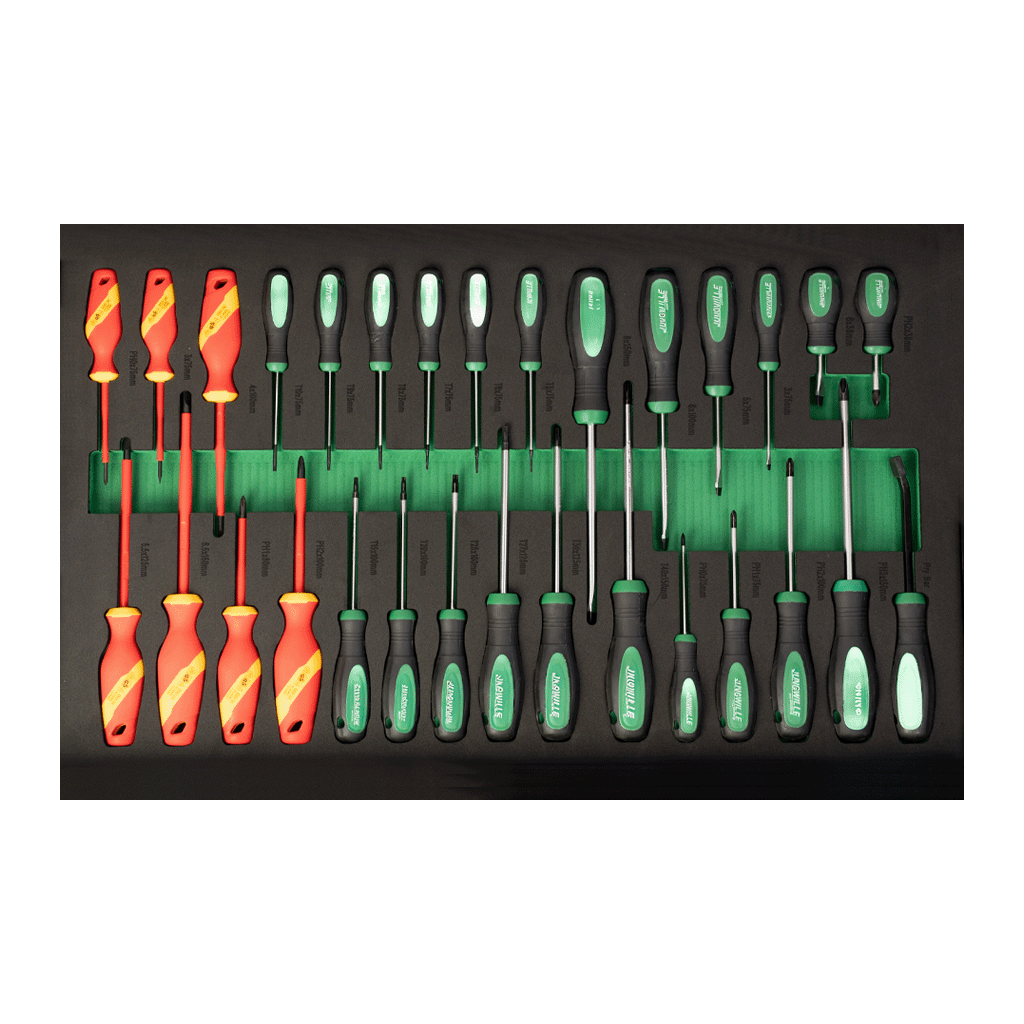 Jungwille Silverstone drawer with VDE and standard screwdrivers in foam insert