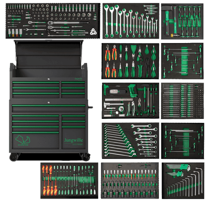 Jungwille Silverstone tool cabinet with 454-piece CR-V set in EVA foam inserts