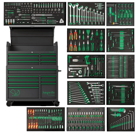 Jungwille Silverstone tool cabinet with 454-piece CR-V set in EVA foam inserts