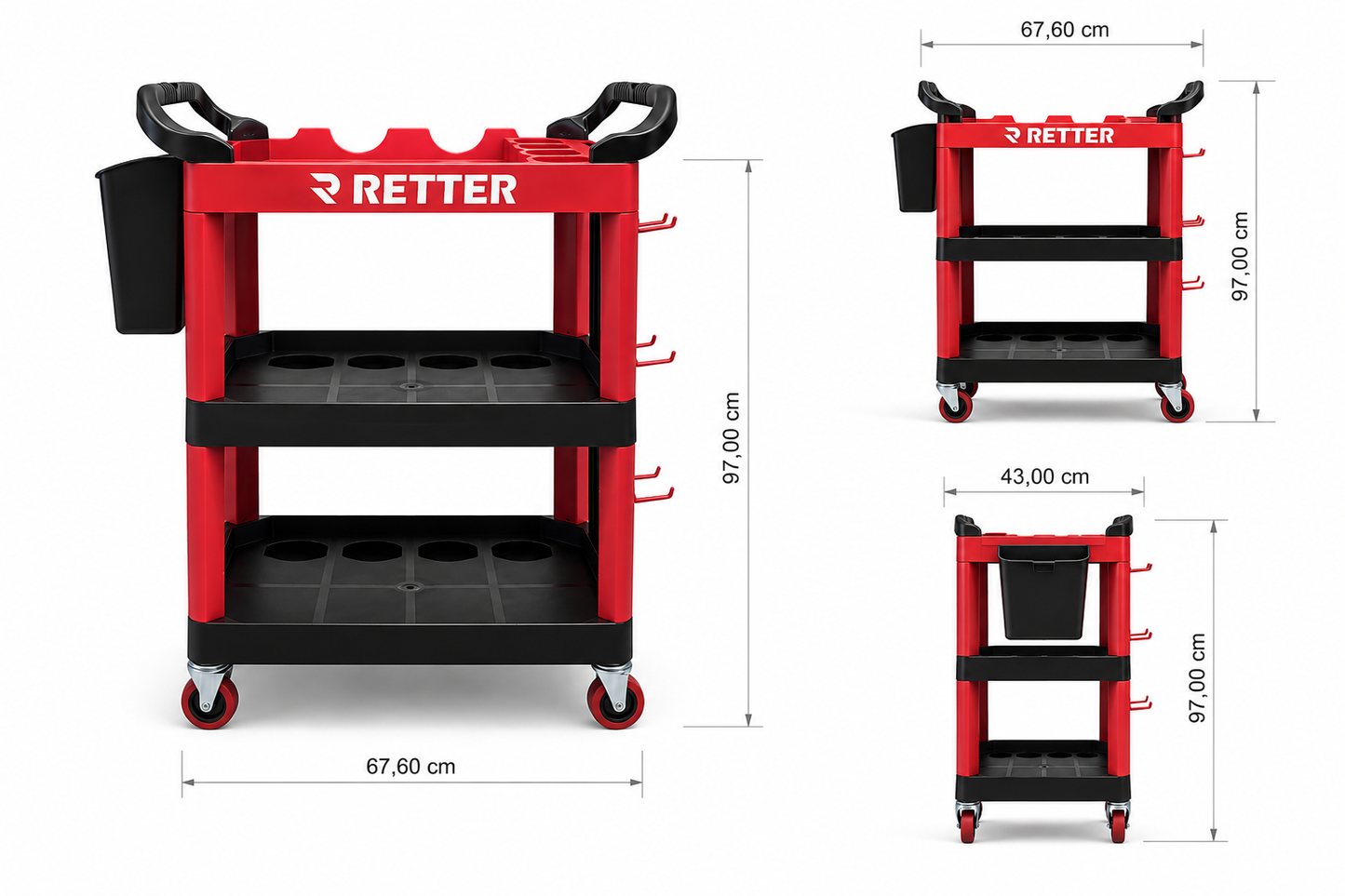 Multipurpose Mobile Tool Cart with Organizer - 3 Shelves wit | GGM Tools