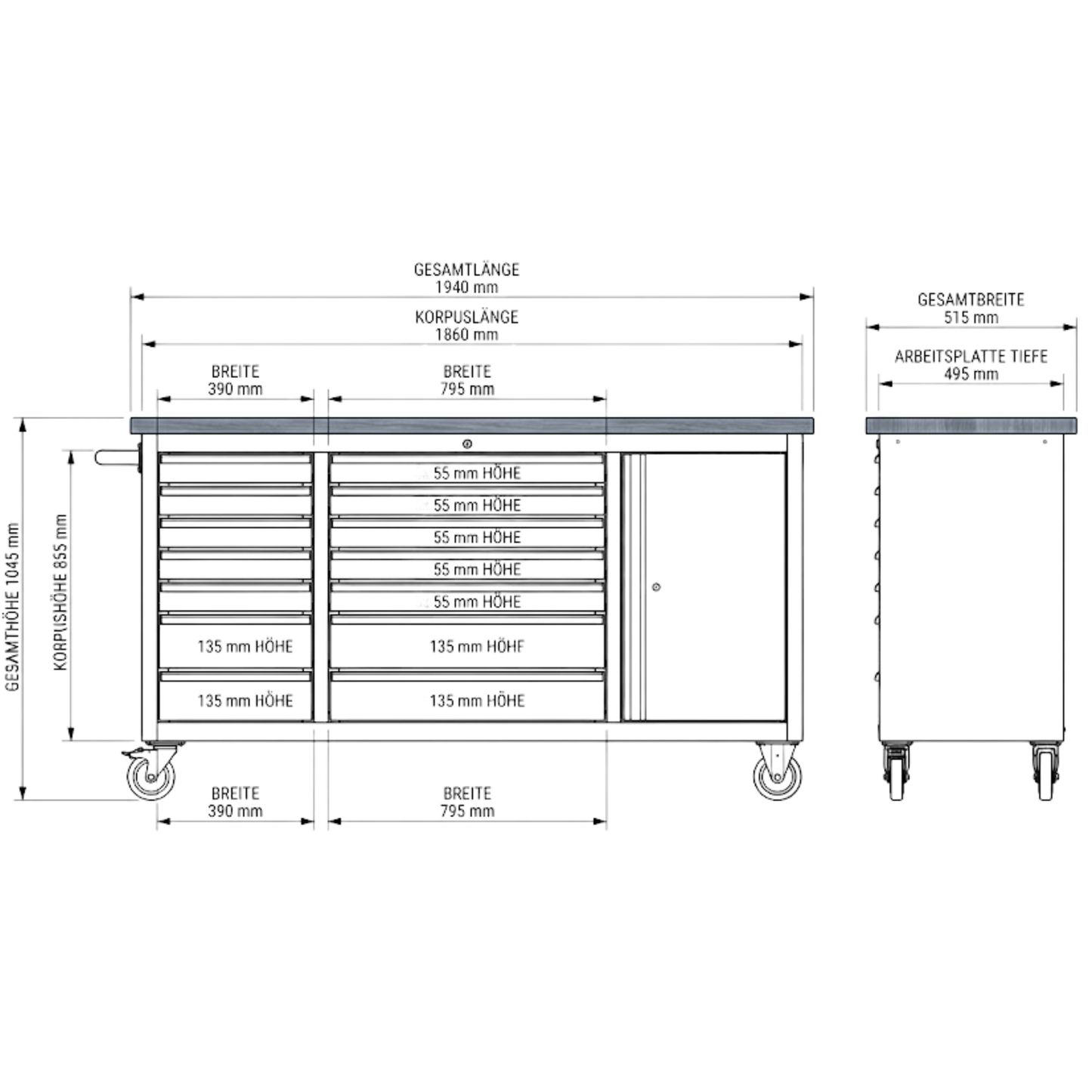 RETTER stainless steel RS6 workshop trolley XXL 194 cm - mob | GGM Tools