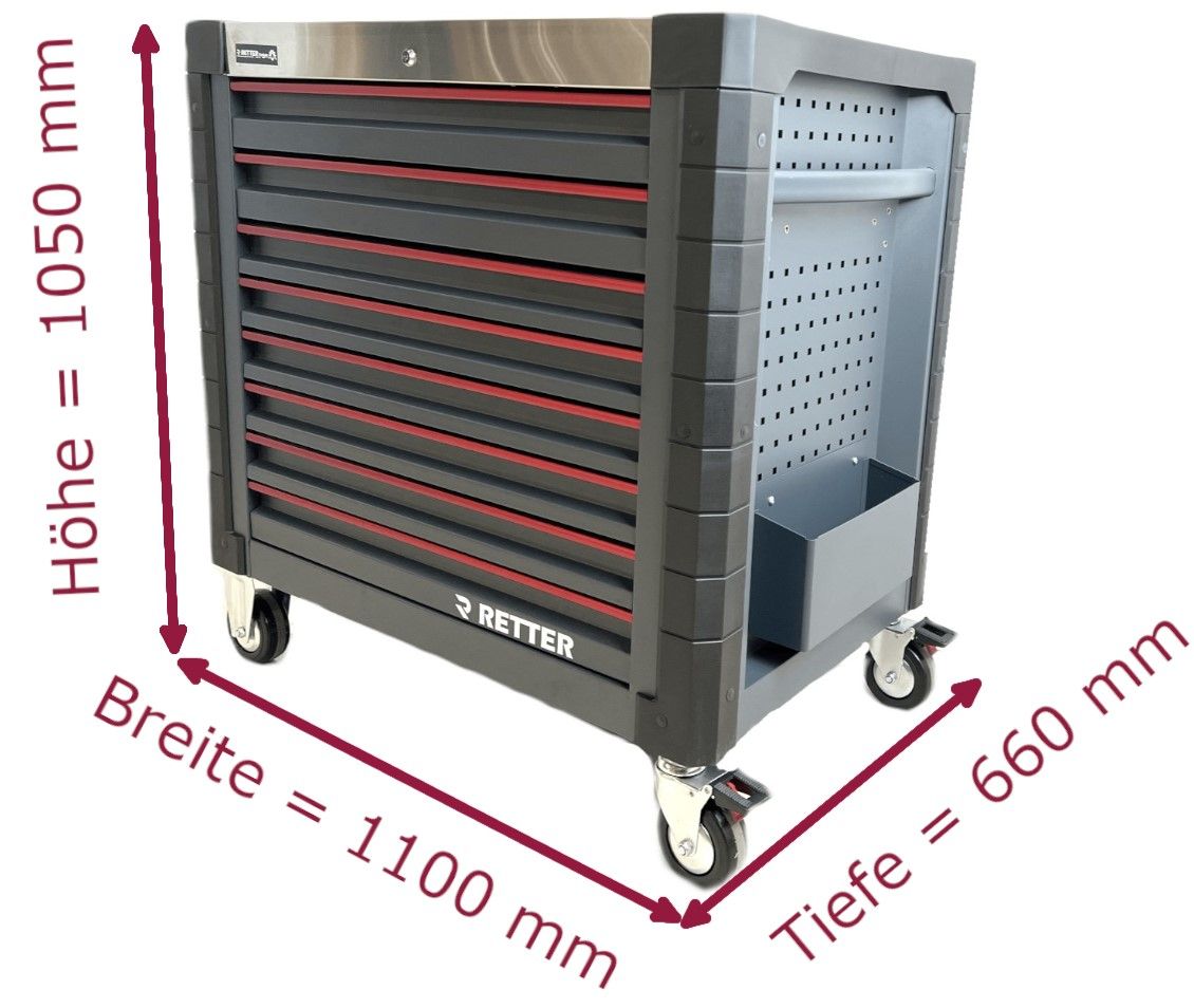 RETTER Werkzeugwagen R12 - 6 Schubladen bestückt 540-tlg. Premiumqualität Chrom-Vanadium-Werkzeugset