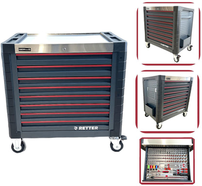 RETTER Werkzeugwagen R12 - 6 Schubladen bestückt 540-tlg. Premiumqualität Chrom-Vanadium-Werkzeugset