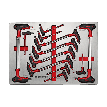 Retter R23 tool cabinet tray insert packed with a full range of red-accented T-handle Torx and HEX keys.
