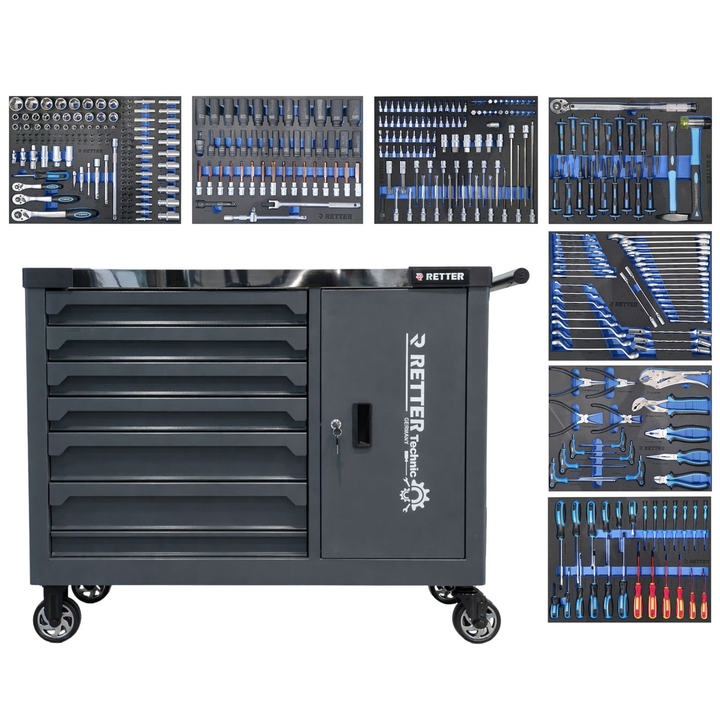 RETTER RS7 workshop trolley 402 pieces - 7 drawer tool troll | GGM Tools