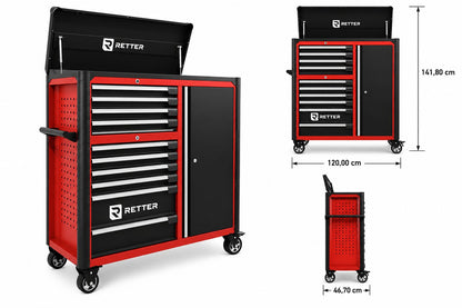 RETTER Werkstattwagen 10 Schubladen + Seitenschrank - Rollwagen 1200 mm mit Interlock System R3410XXL