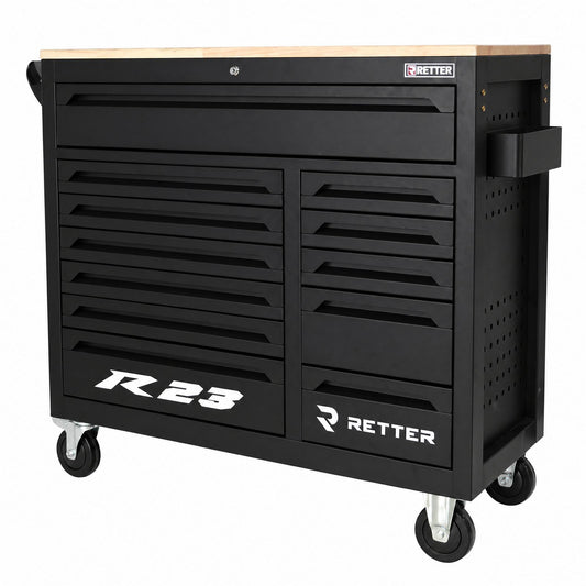 Restposten / B-Ware - RETTER Werkzeugwagen R23 inkl. 372 Werkzeuge, Alu-Einlagen, Holzplatte, 12V Akku Schlagschrauber und Akku Ratsche